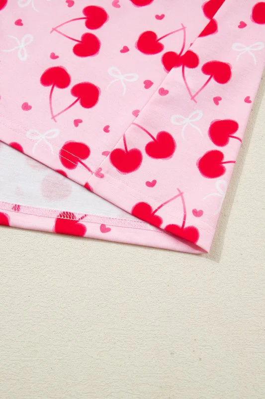 Cherry Bow Tie Top and Shorts Pajama Set - Image 16