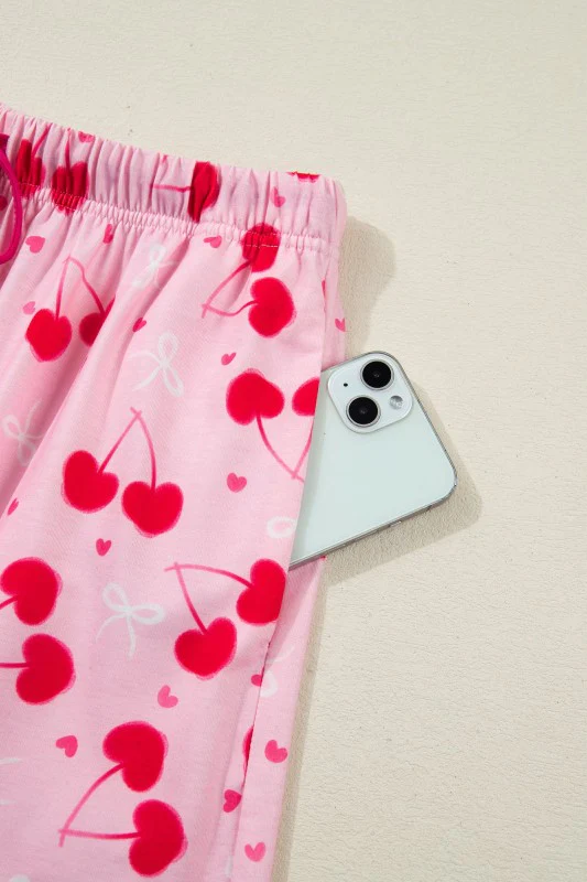 Cherry Bow Tie Top and Shorts Pajama Set - Image 18