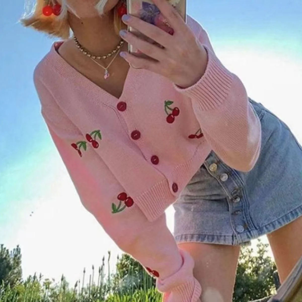 Cherry Button Down Cardigan - Image 2