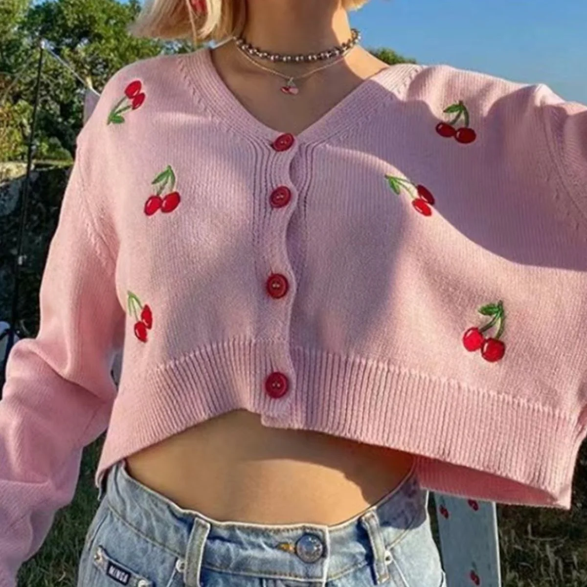 Cherry Button Down Cardigan - Image 3