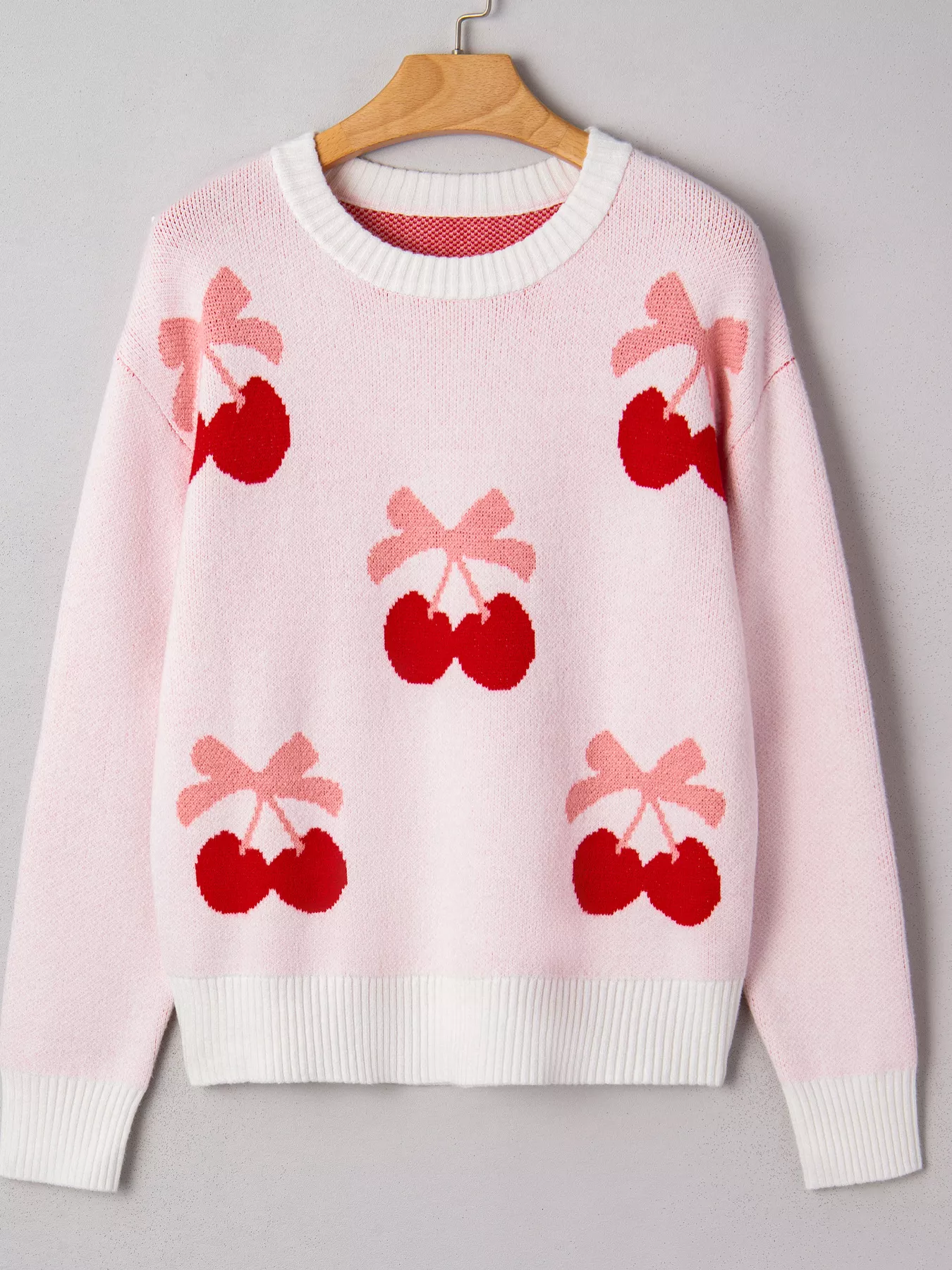 Cherry Pattern Drop Shoulder Sweater - Image 2