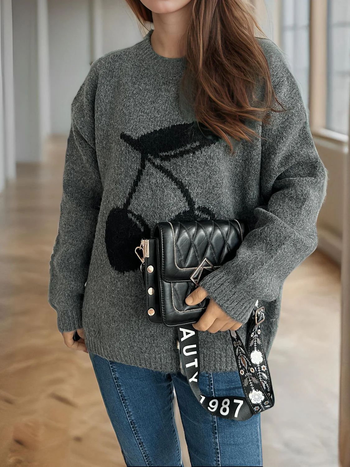 Cherry Round Neck Long Sleeve Sweater - Image 5
