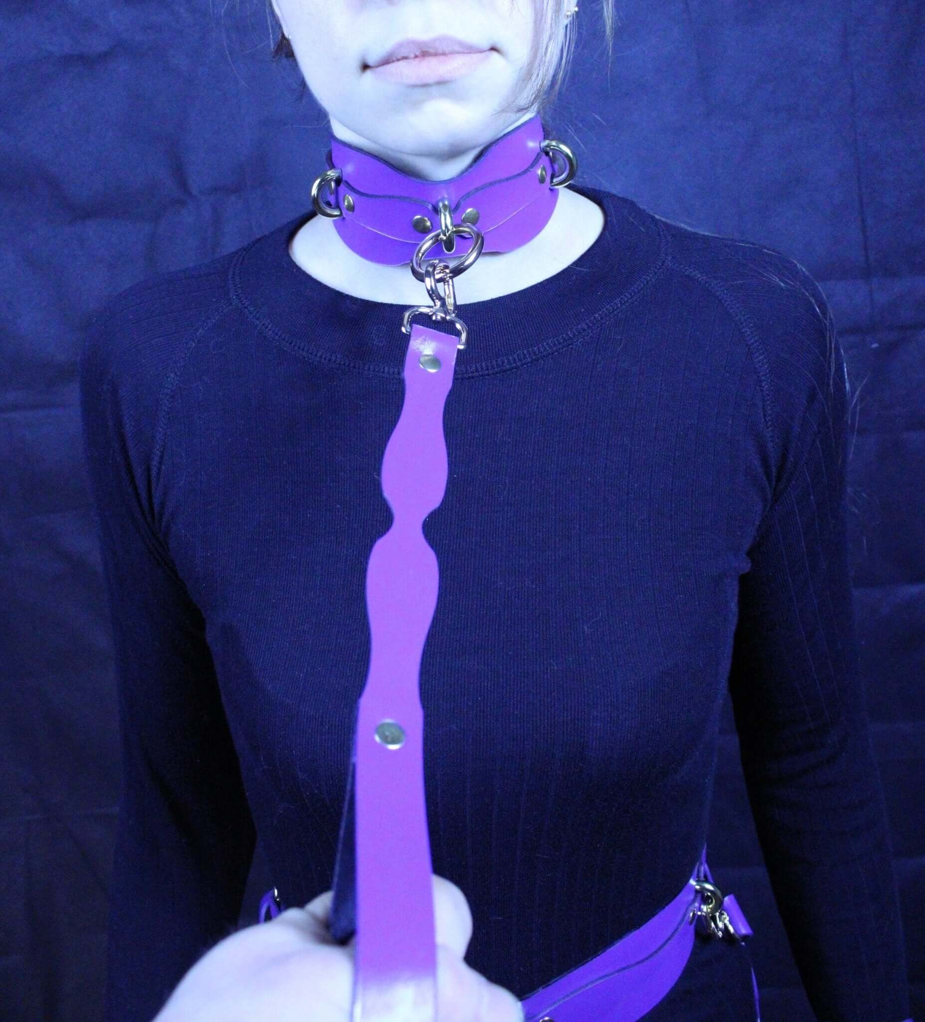 Choker Collar Leather BDSM Collar with Leash Adjustable Fetish Choker - Image 3