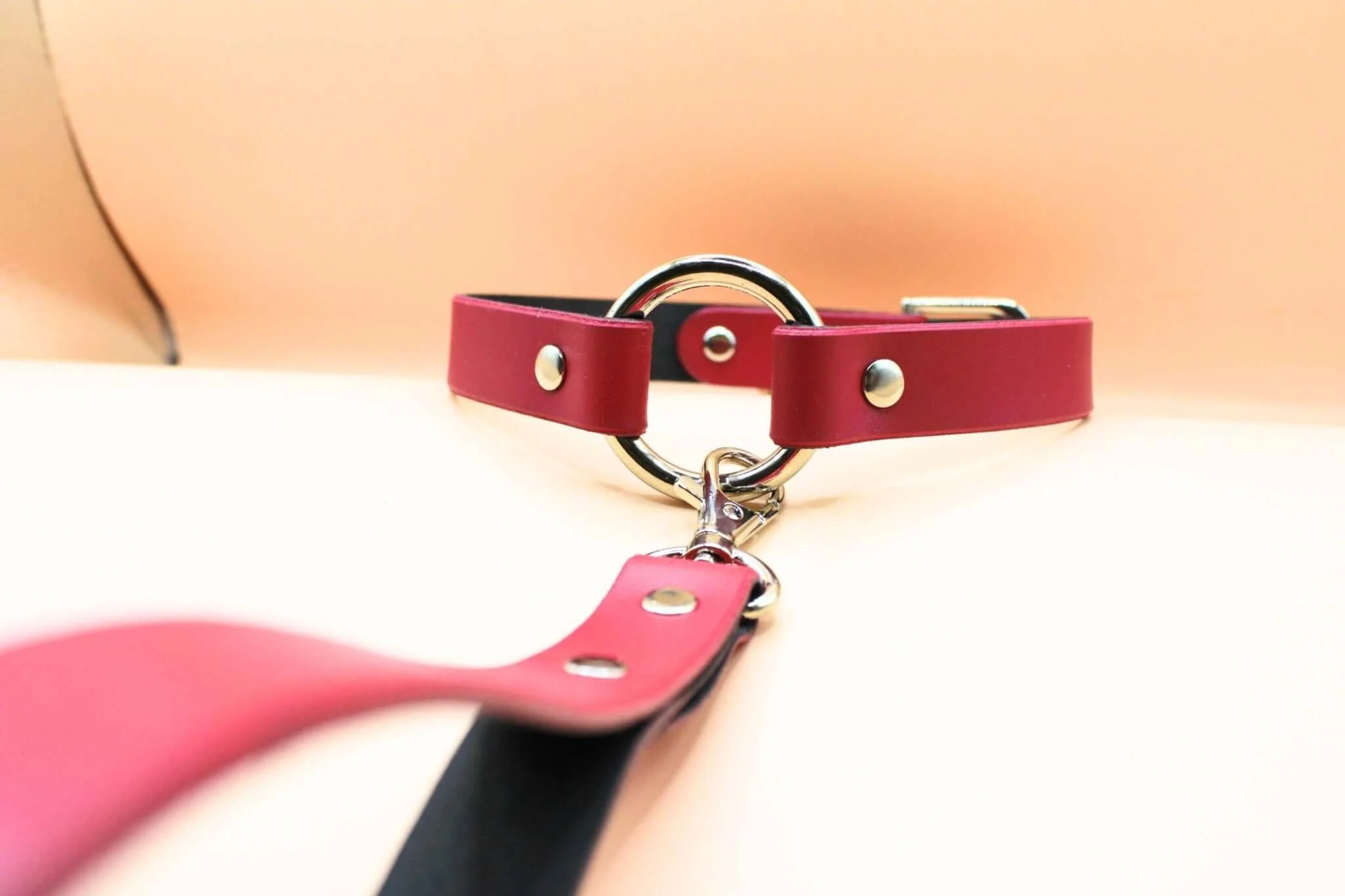 Choker Collar Raspberry Leather Choker with Leash Discreet BDSM Collar - Image 5