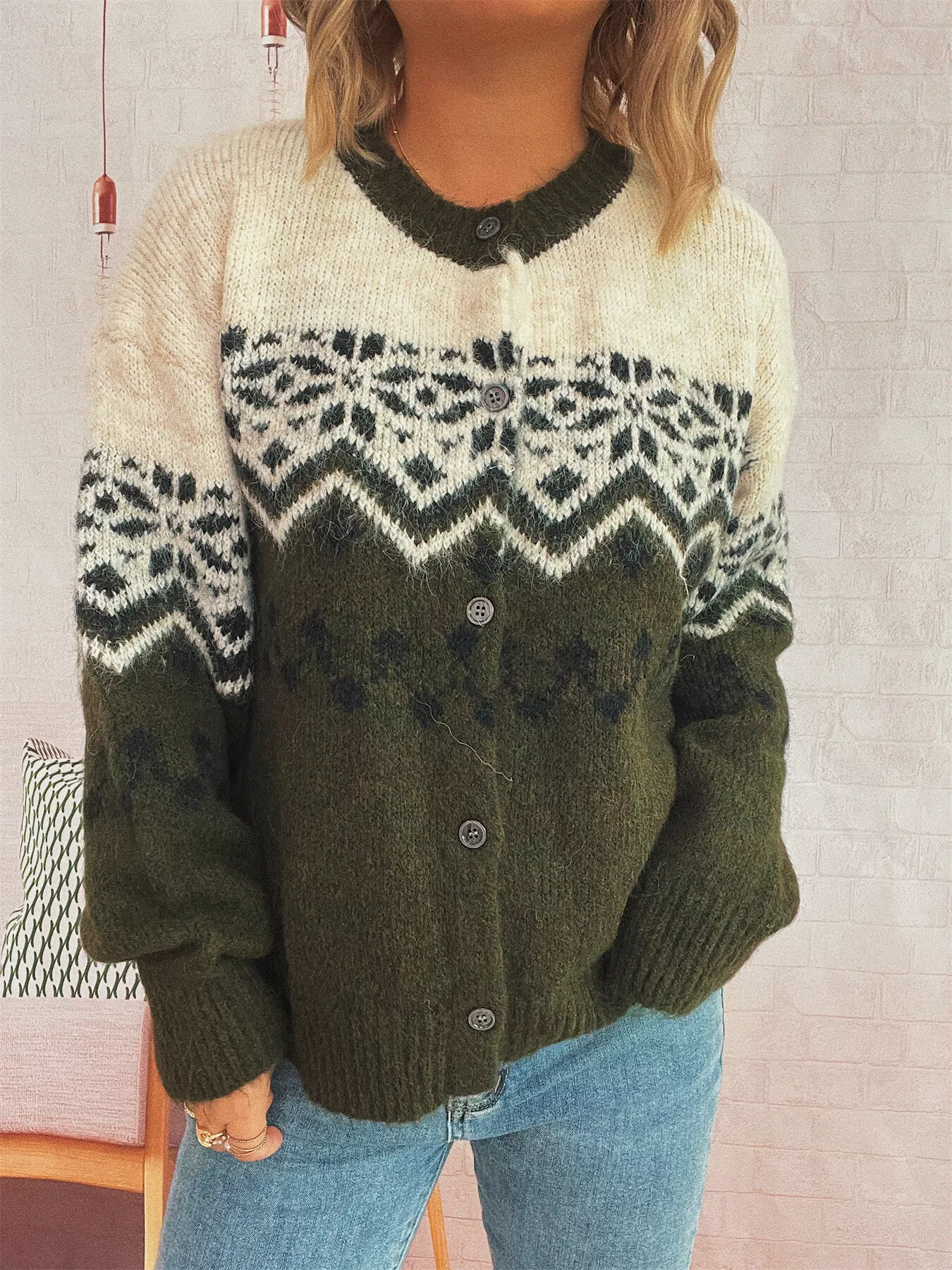 Christmas Button Up Drop Shoulder Cardigan - Image 3