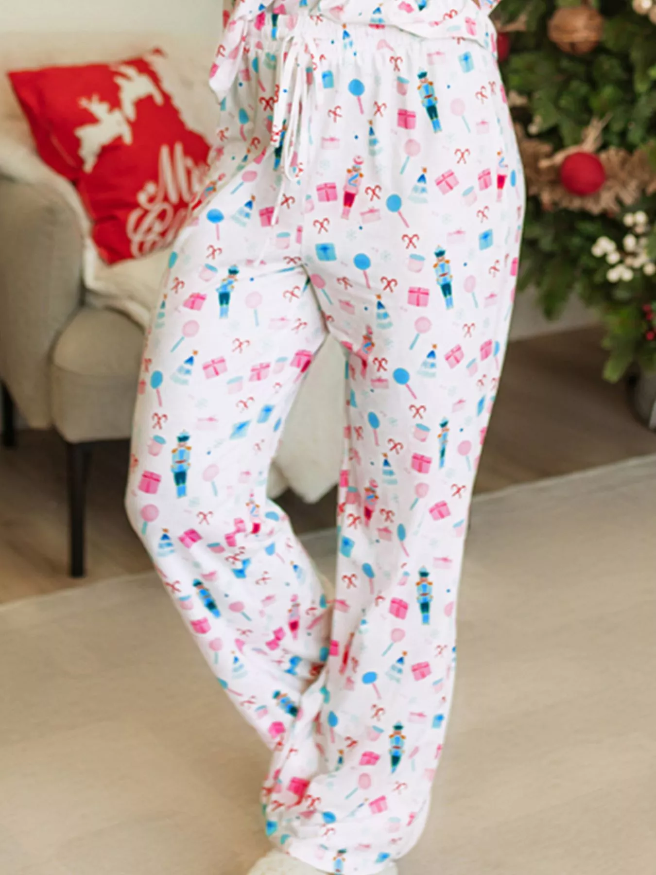 Christmas Pattern Long Sleeve Top and Wide Leg Pants Set - Image 6