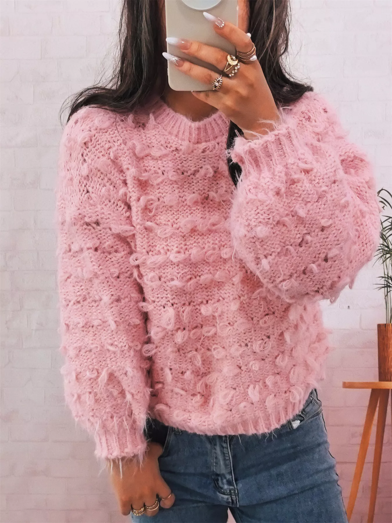 Chunky Round Neck Long Sleeve Sweater - Image 16