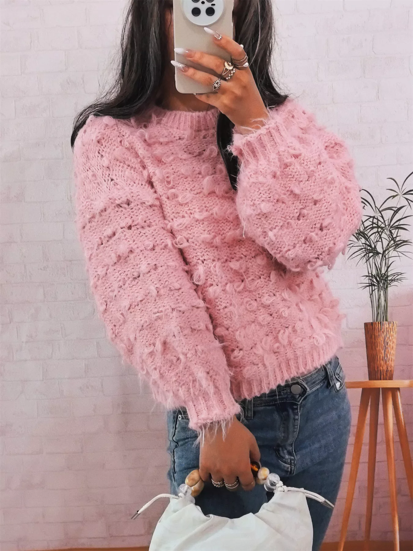 Chunky Round Neck Long Sleeve Sweater - Image 17