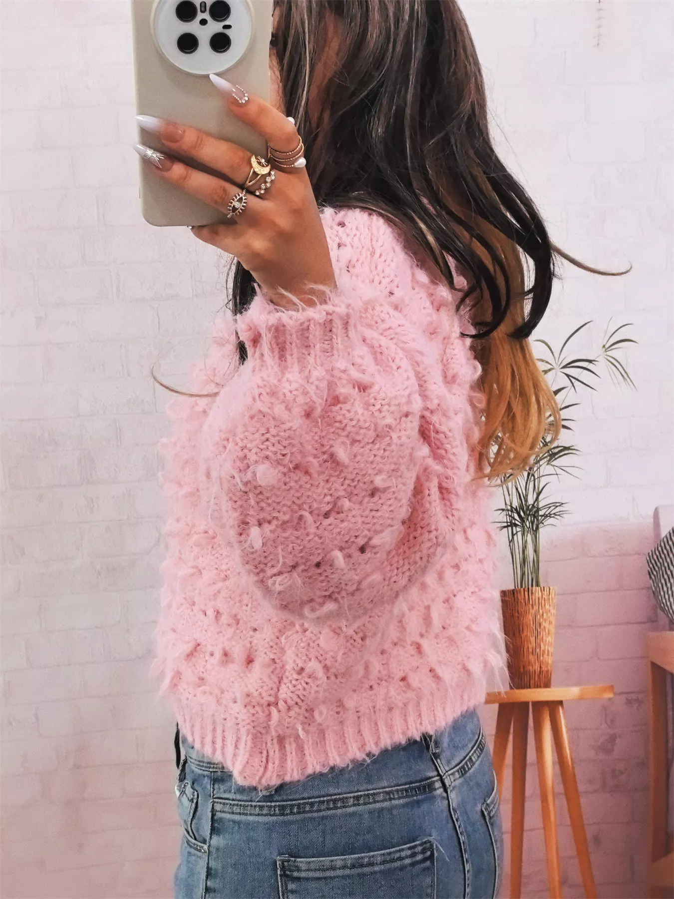 Chunky Round Neck Long Sleeve Sweater - Image 19