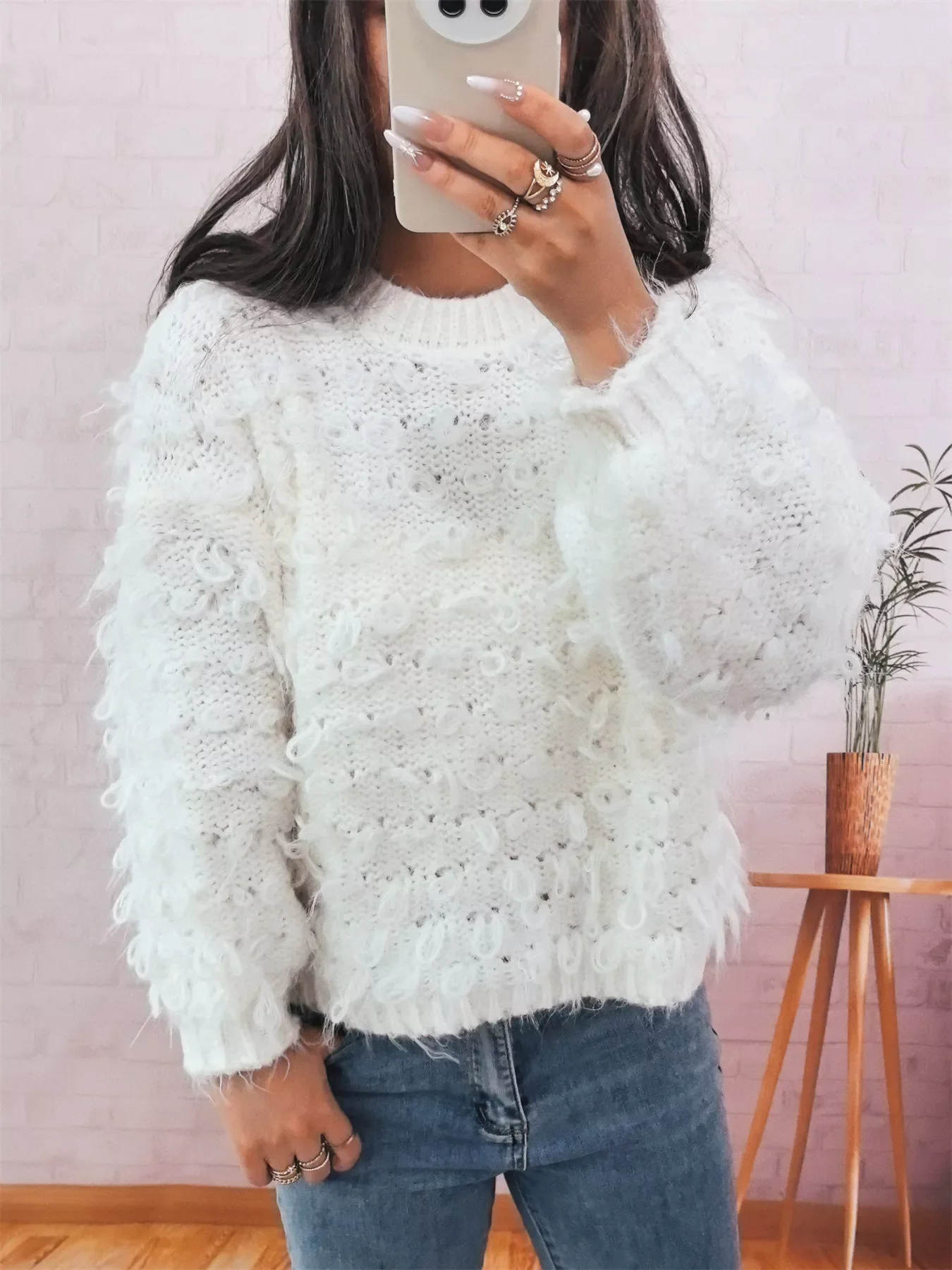 Chunky Round Neck Long Sleeve Sweater - Image 21