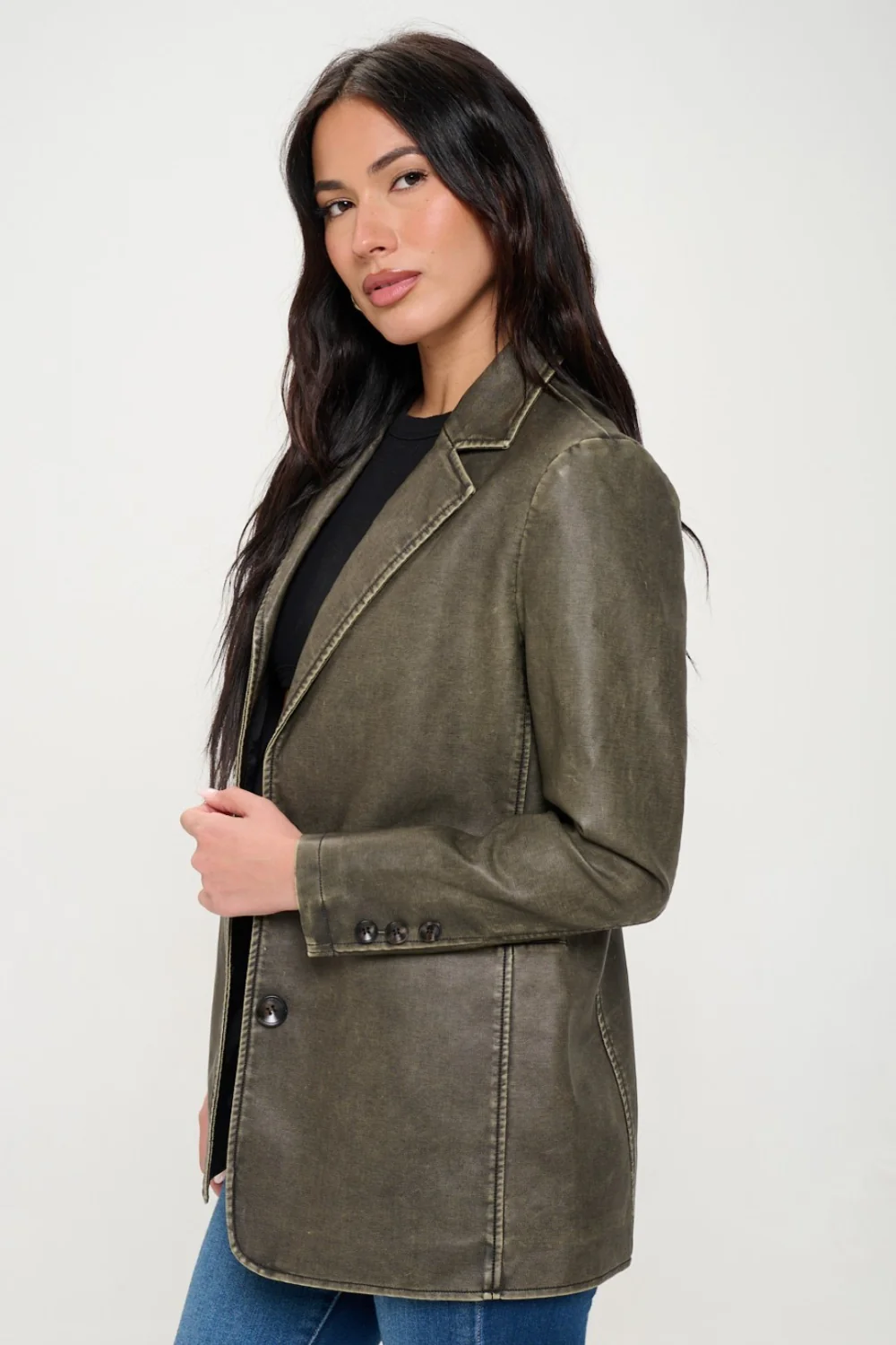 Coalition LA Single-Breasted Vegan Leather Blazer - Image 2