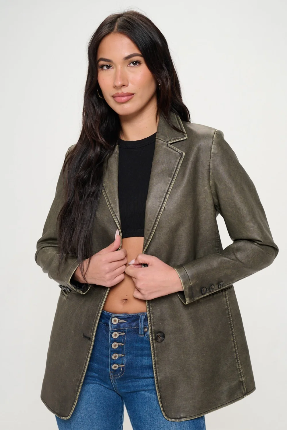 Coalition LA Single-Breasted Vegan Leather Blazer - Image 3