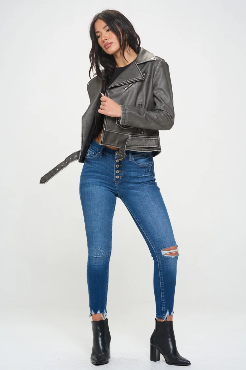 Coalition LA Zip Up Biker Jacket with Belt - Image 5