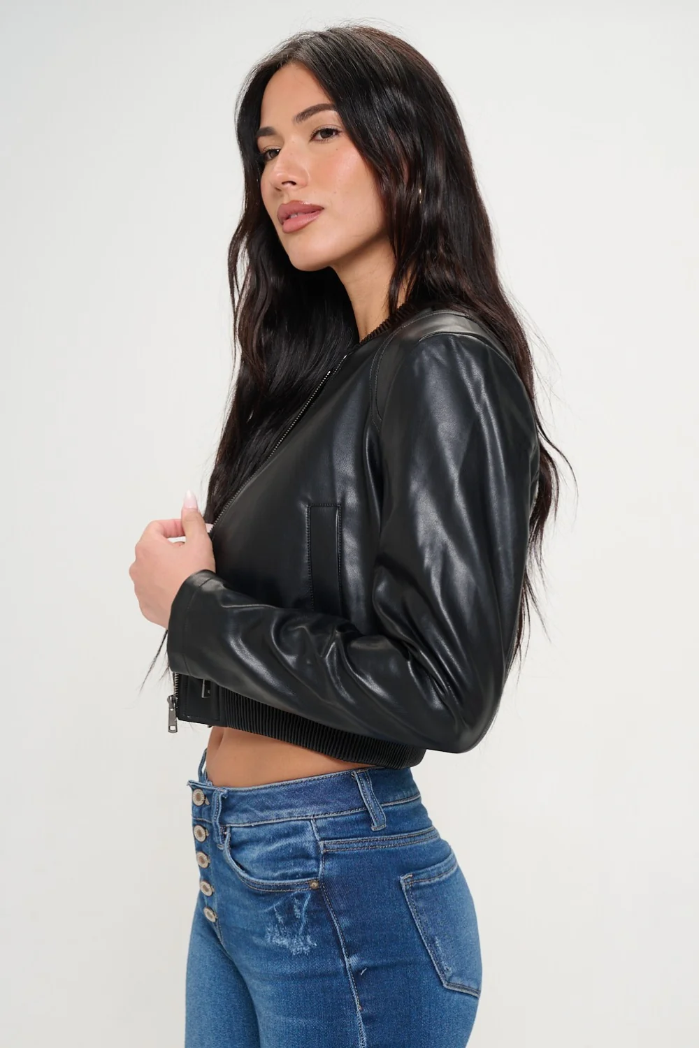 Coalition LA Zip Up Cropped Bomber Jacket - Image 3