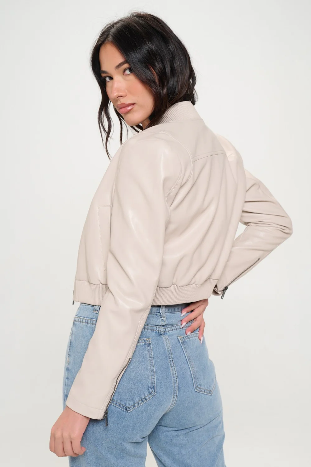 Coalition LA Zip Up Cropped Bomber Jacket - Image 2