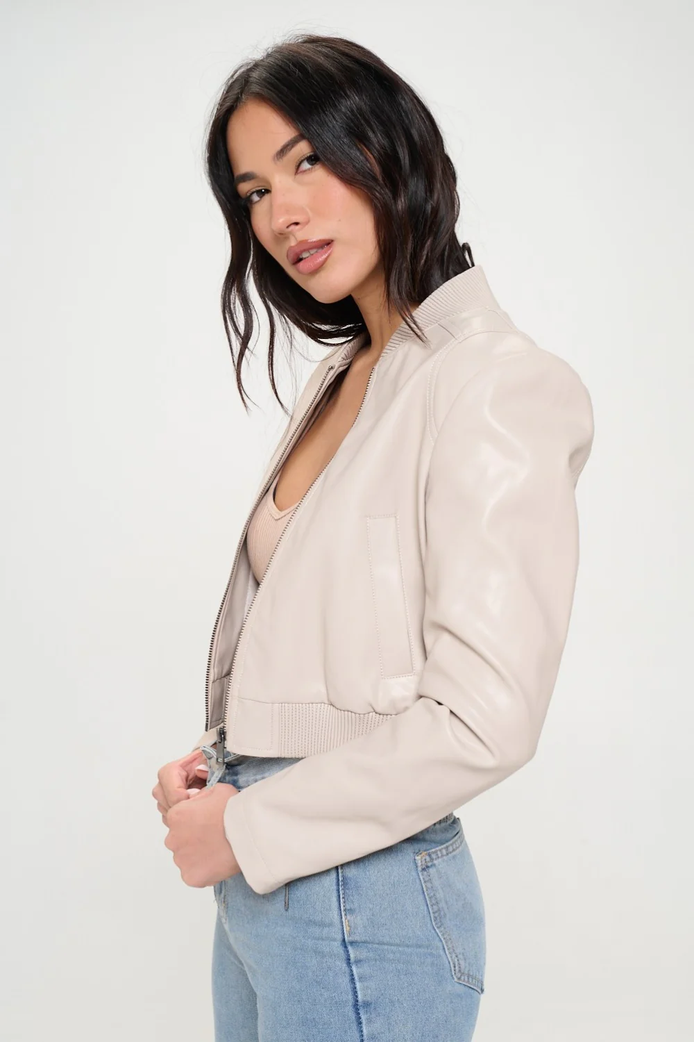 Coalition LA Zip Up Cropped Bomber Jacket - Image 3