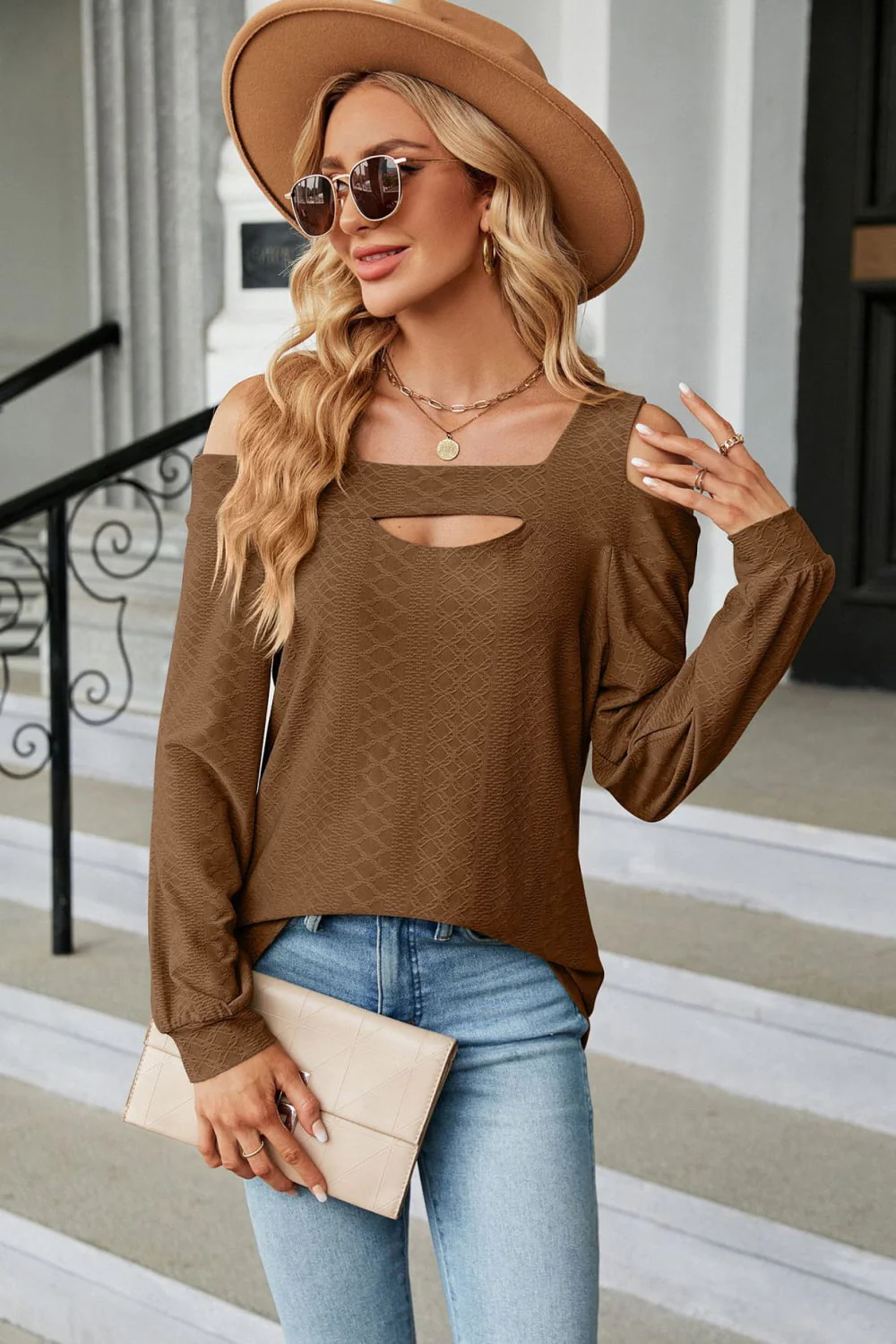 Cold Shoulder Square Neck Cutout Blouse - Image 11