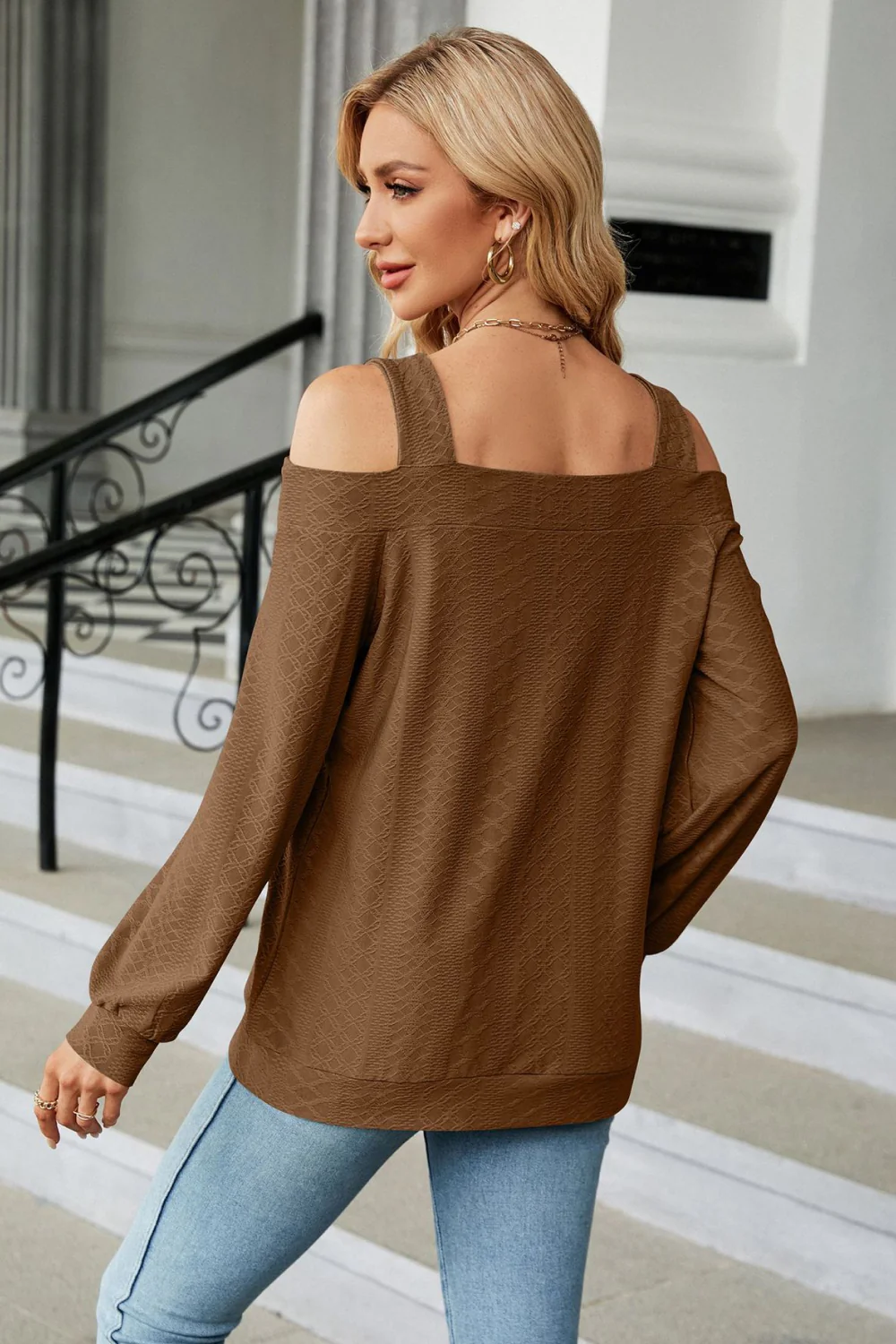 Cold Shoulder Square Neck Cutout Blouse - Image 12