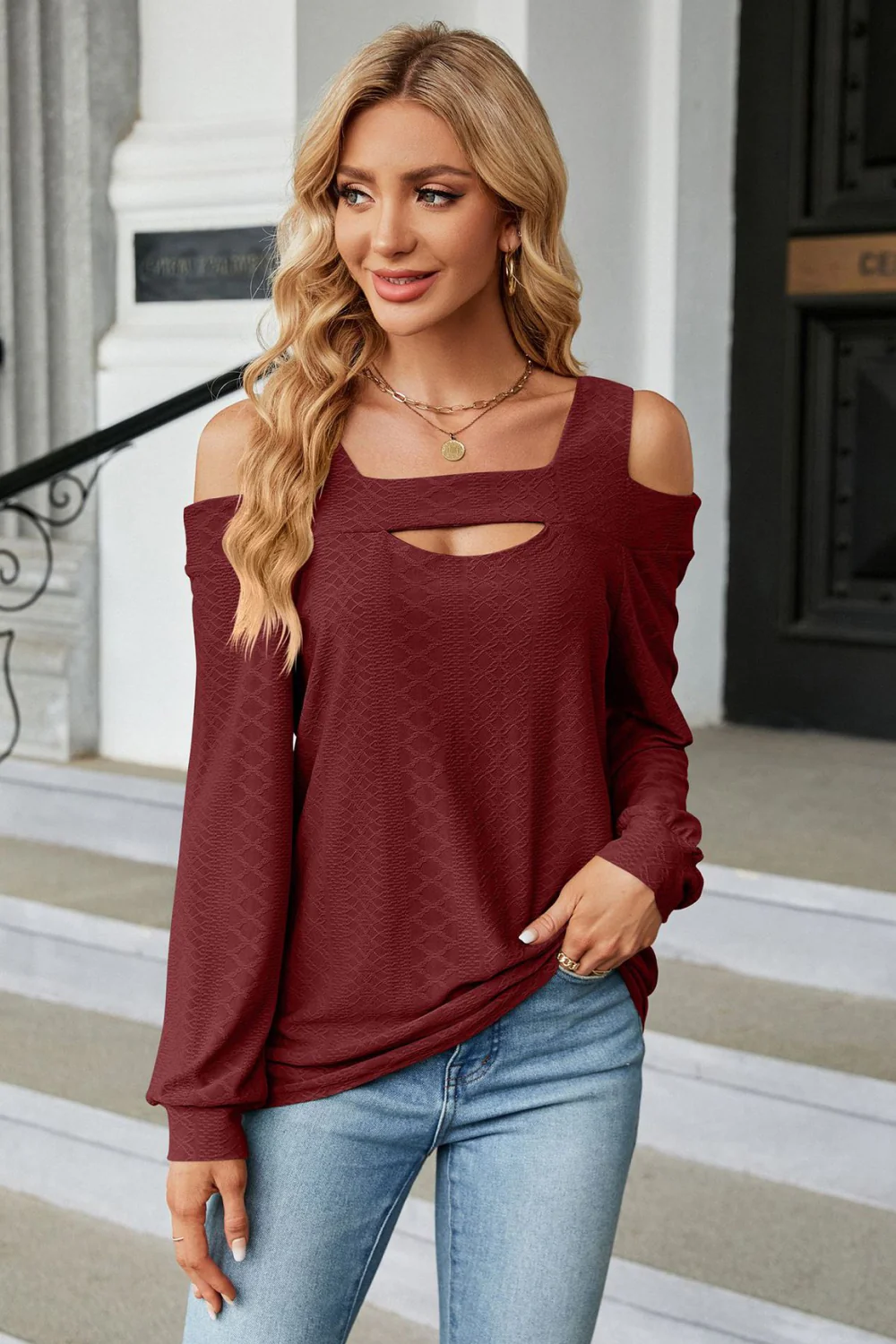 Cold Shoulder Square Neck Cutout Blouse - Image 16