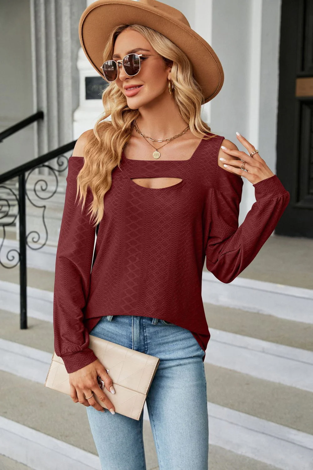 Cold Shoulder Square Neck Cutout Blouse - Image 17