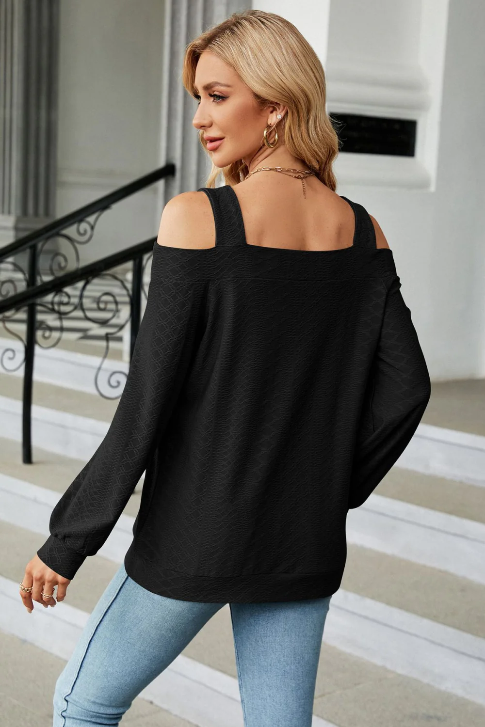 Cold Shoulder Square Neck Cutout Blouse - Image 9