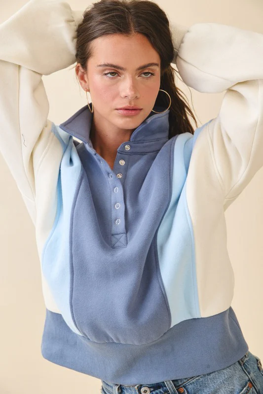 Collared Colorblock Henley Pullover Sweatshirt - Image 10