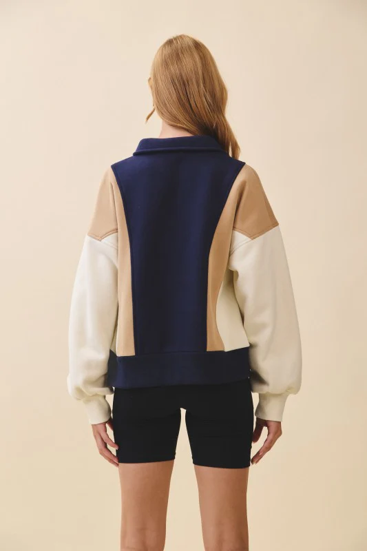 Collared Colorblock Henley Pullover Sweatshirt - Image 31
