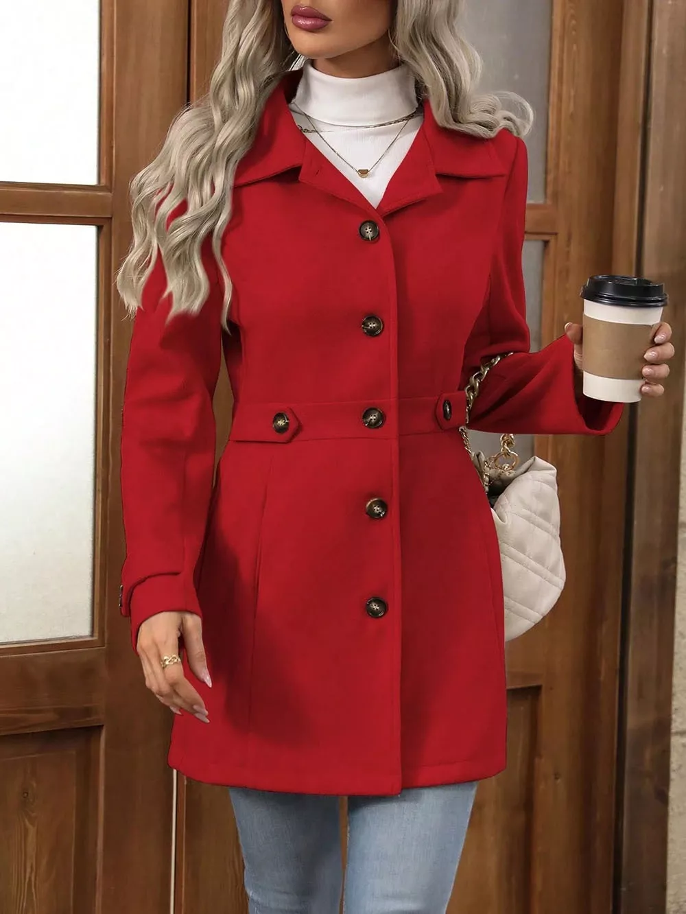 Collared Neck Button Up Coat - Image 13