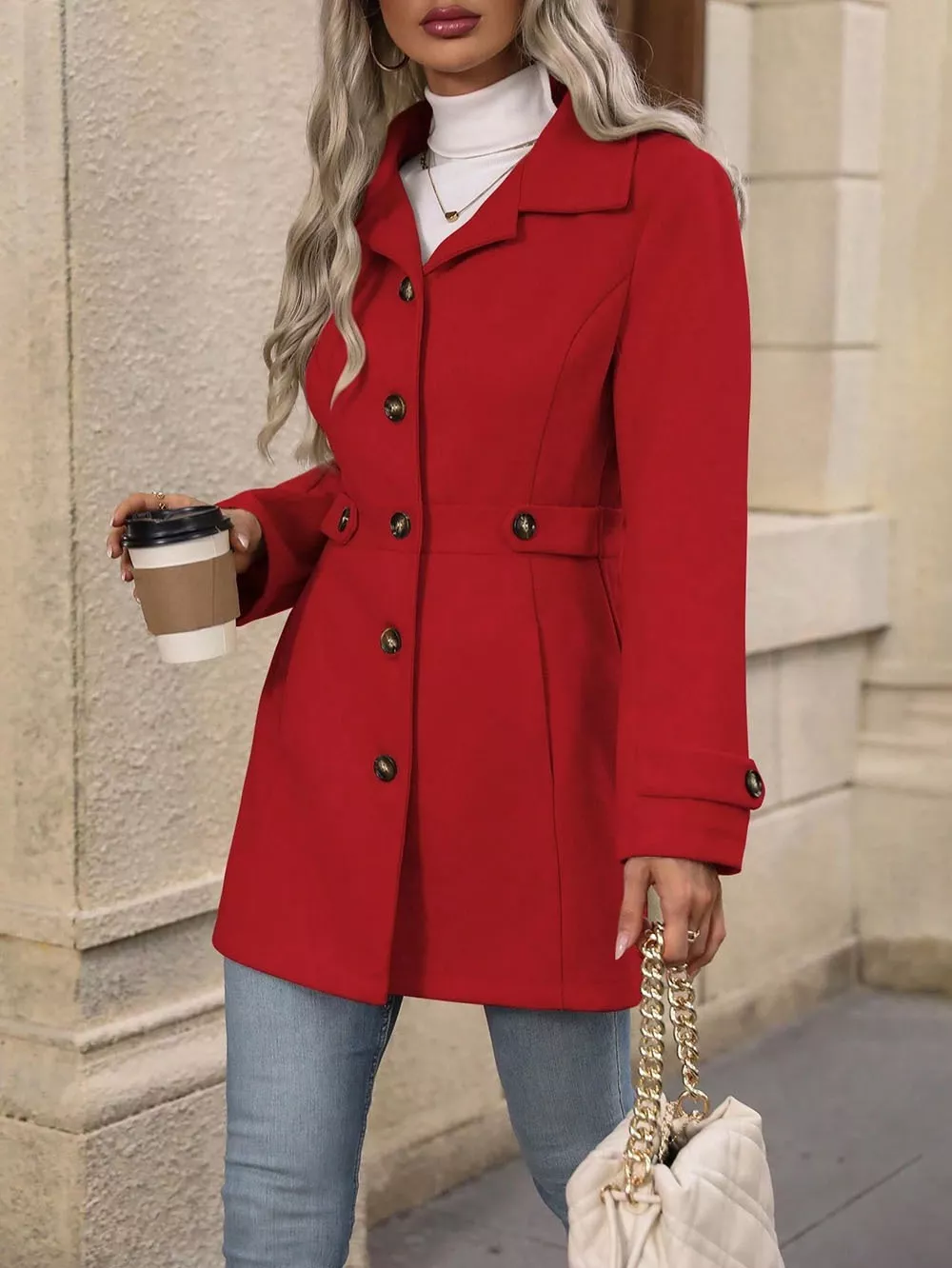 Collared Neck Button Up Coat - Image 14