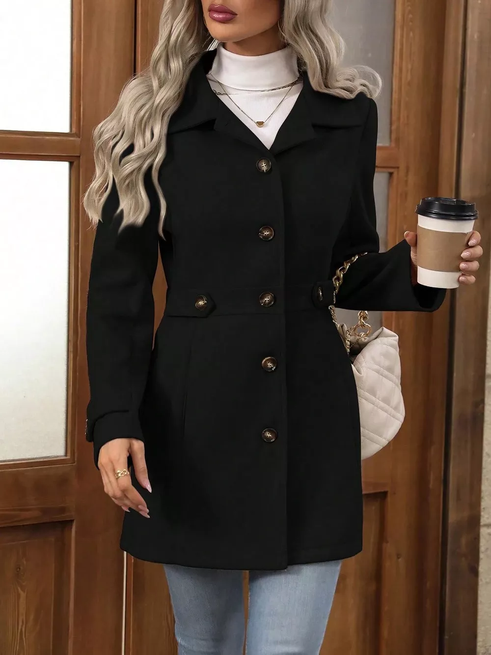 Collared Neck Button Up Coat - Image 18