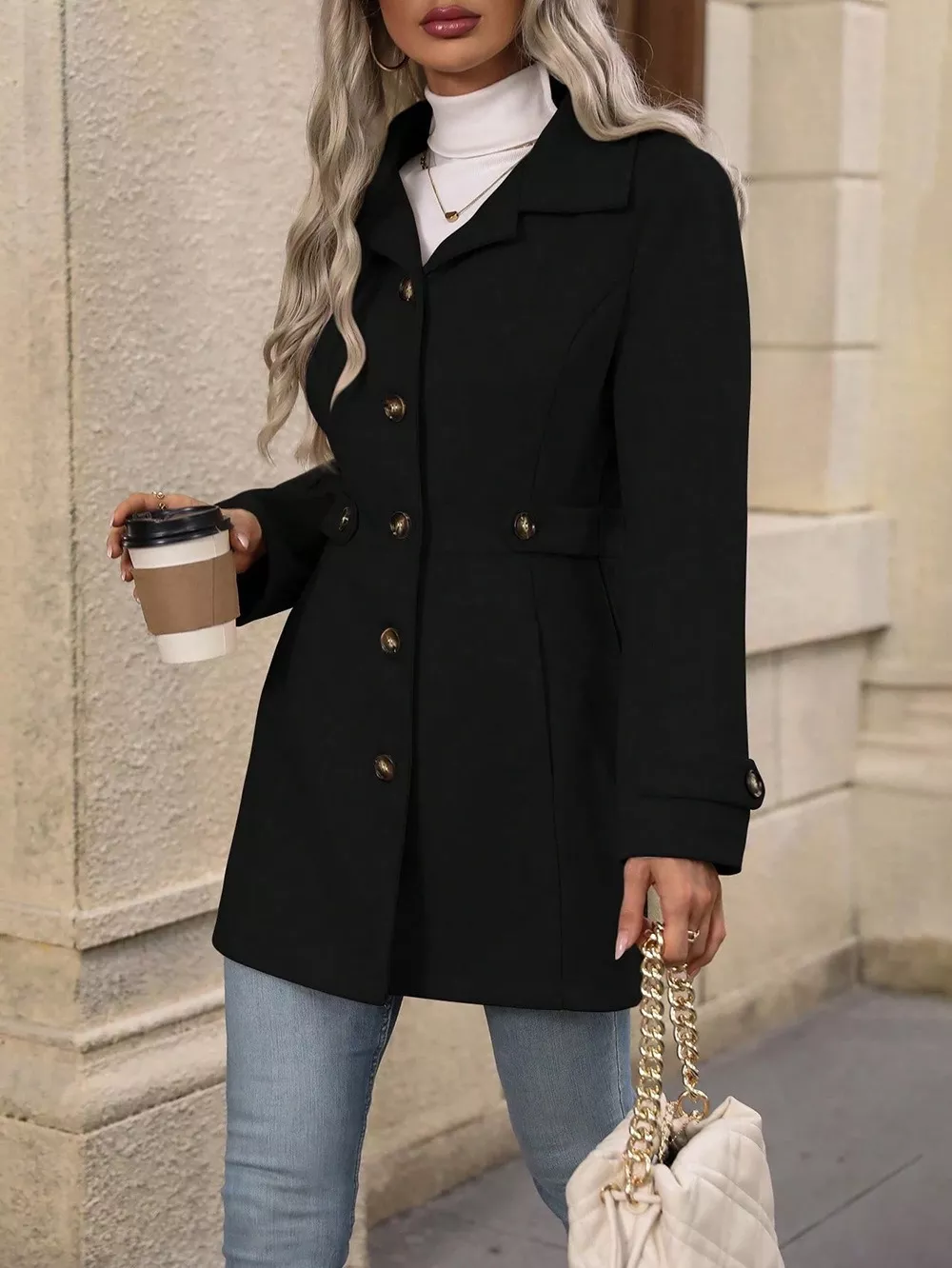 Collared Neck Button Up Coat - Image 19