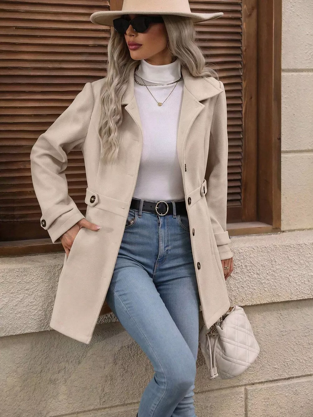 Collared Neck Button Up Coat - Image 2