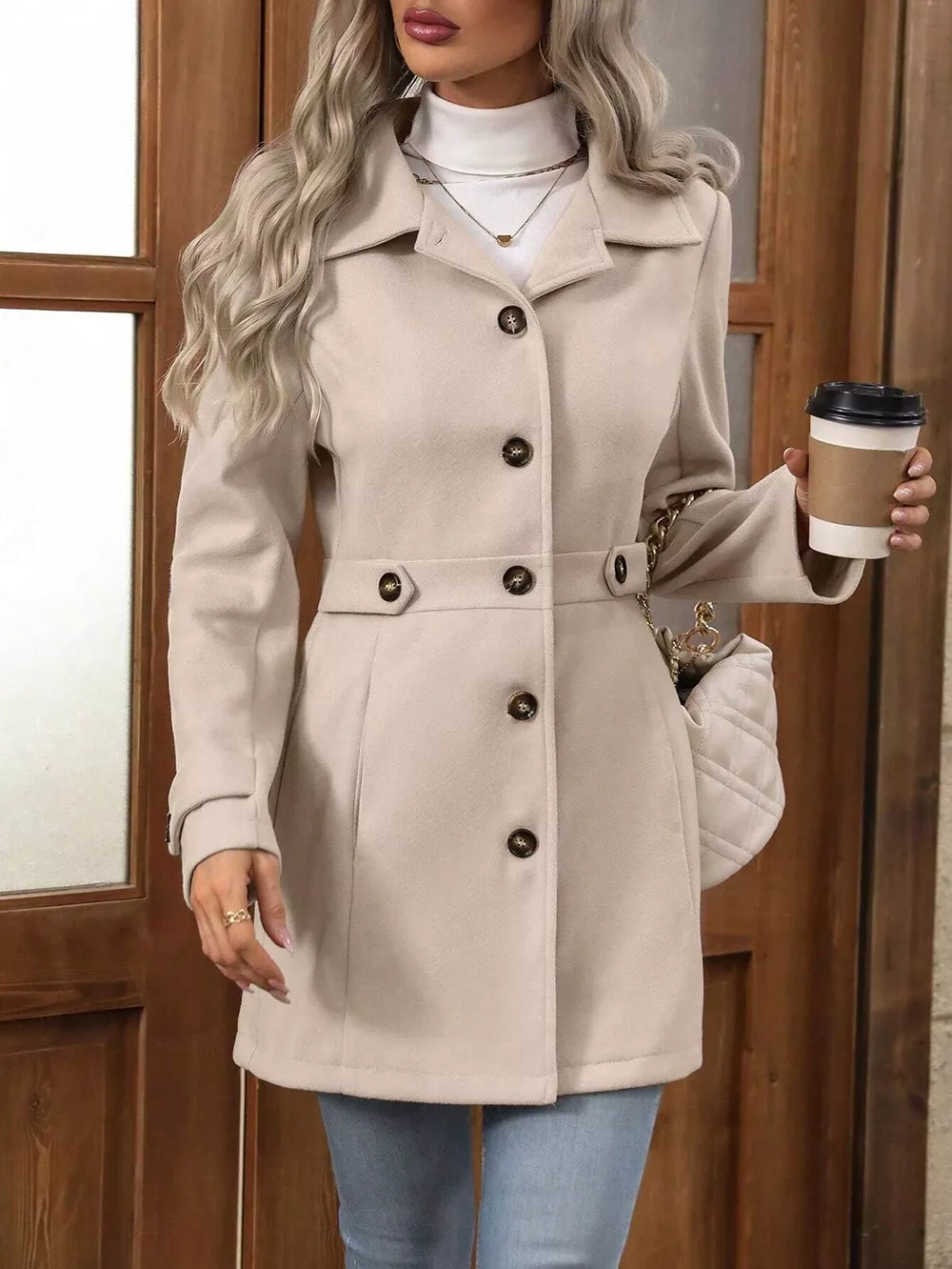 Collared Neck Button Up Coat - Image 3