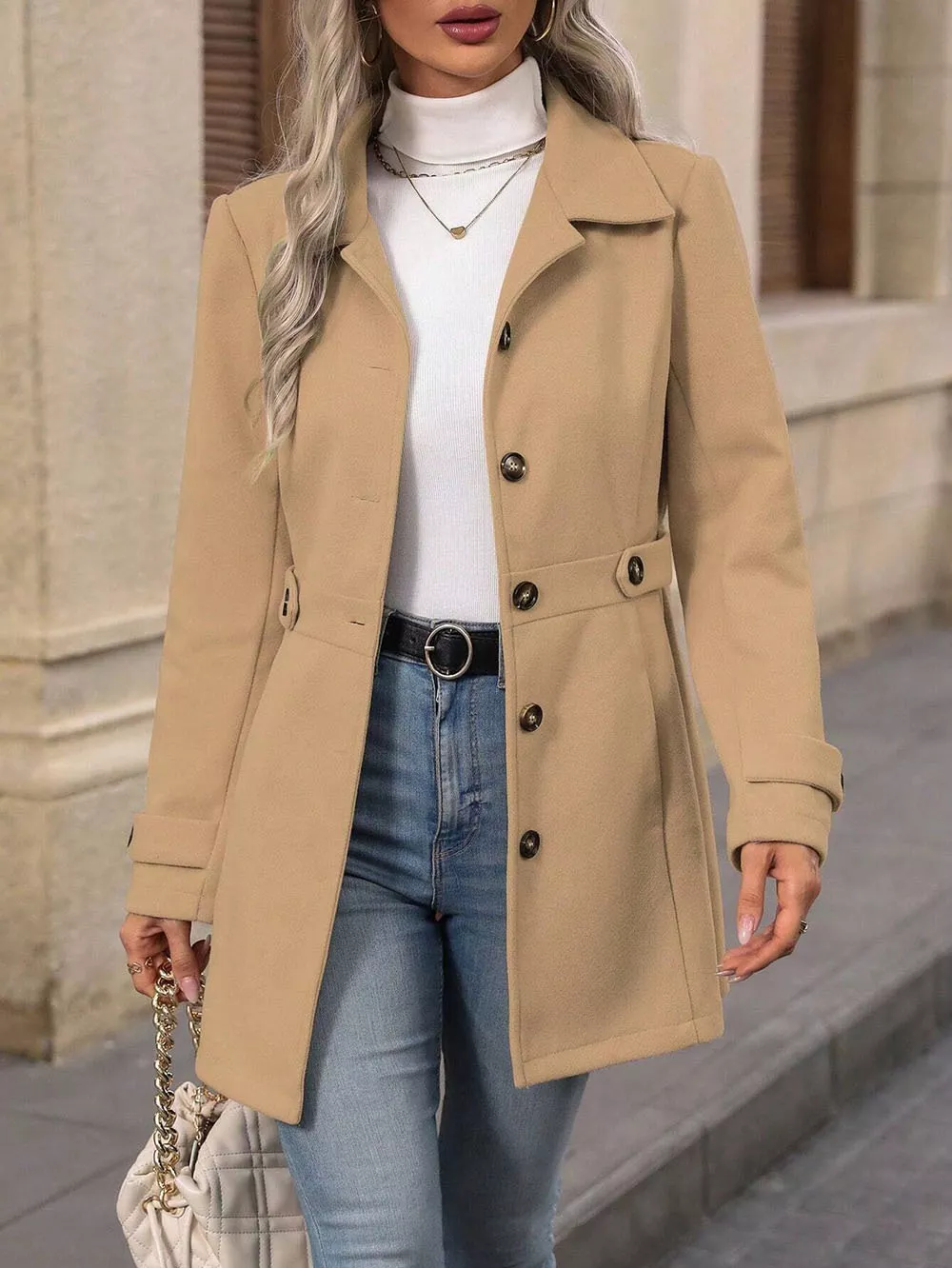 Collared Neck Button Up Coat - Image 8