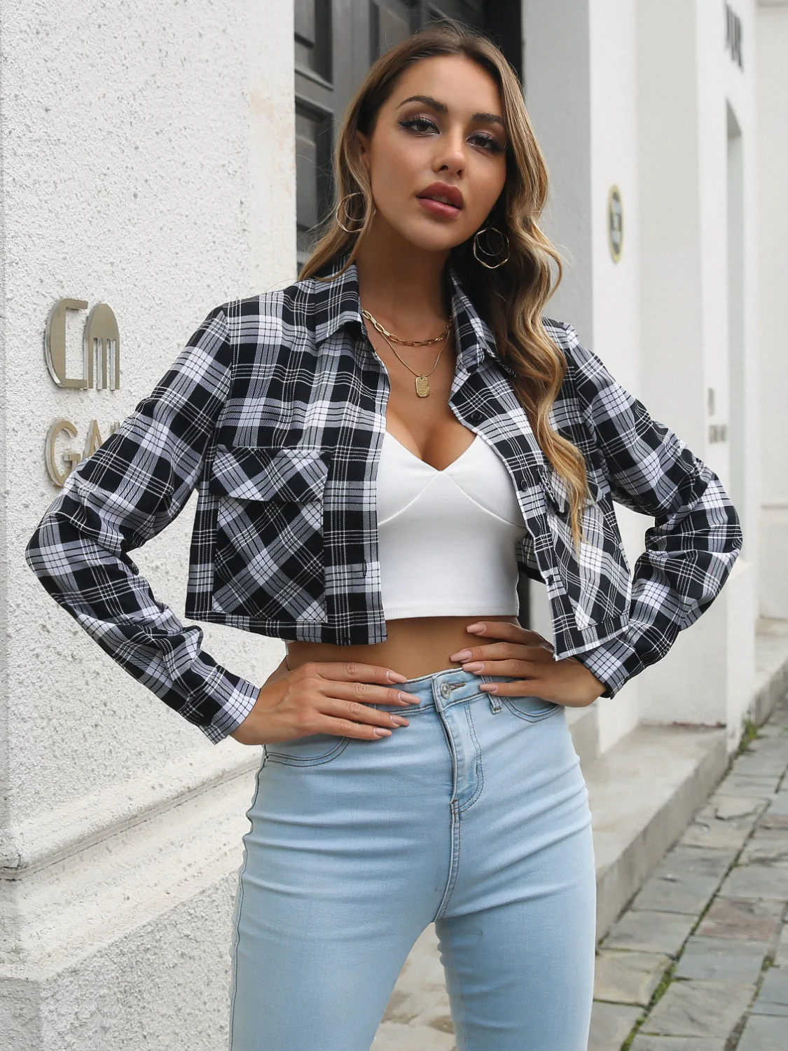 Collared Neck Decorative Pockets Jacket - Image 4