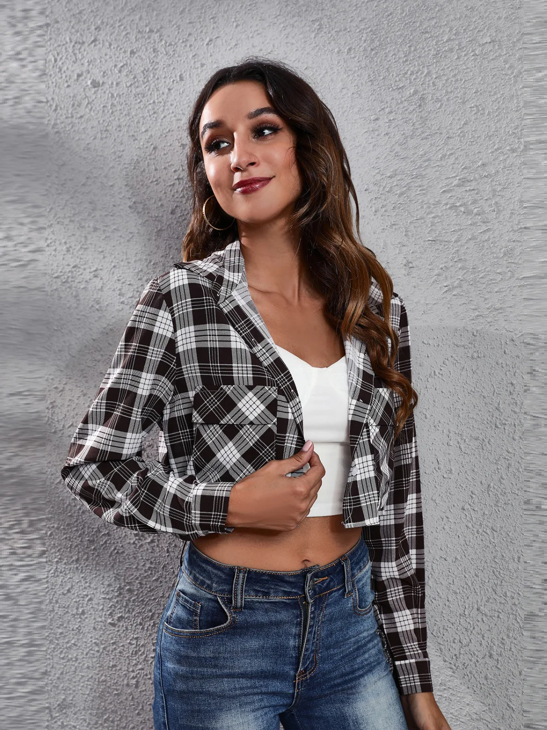 Collared Neck Decorative Pockets Jacket - Image 6