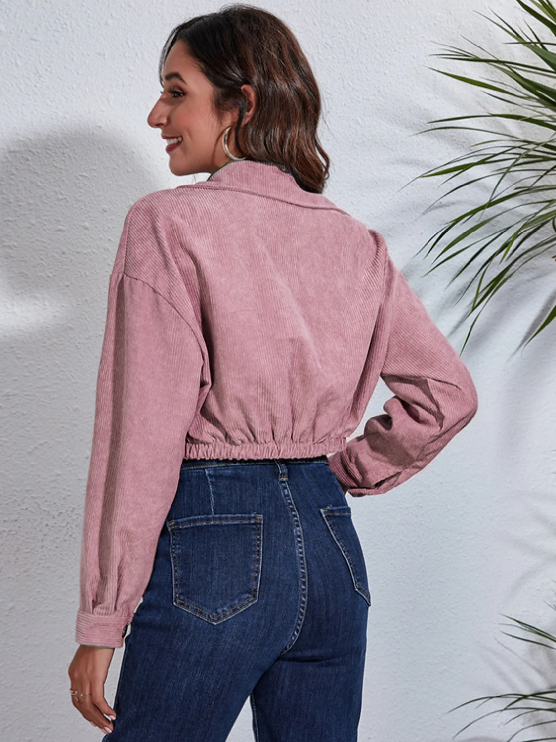 Collared Neck Dropped Shoulder Buttoned Jacket - Image 3