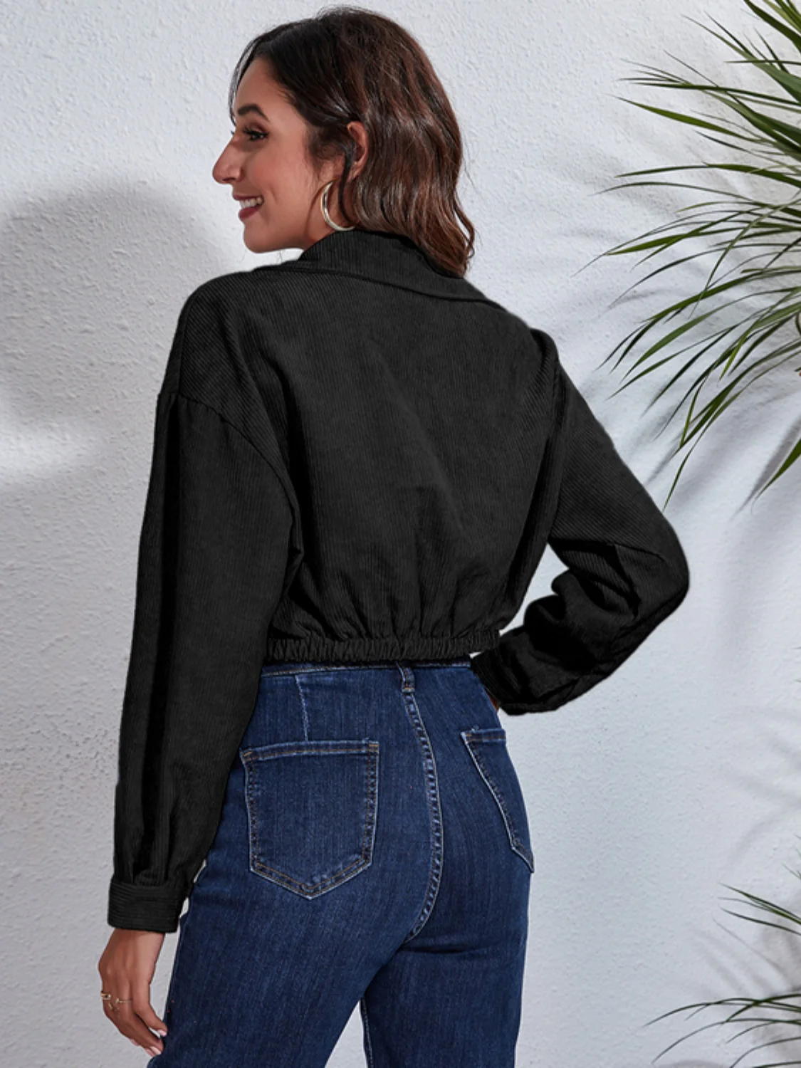 Collared Neck Dropped Shoulder Buttoned Jacket - Image 6