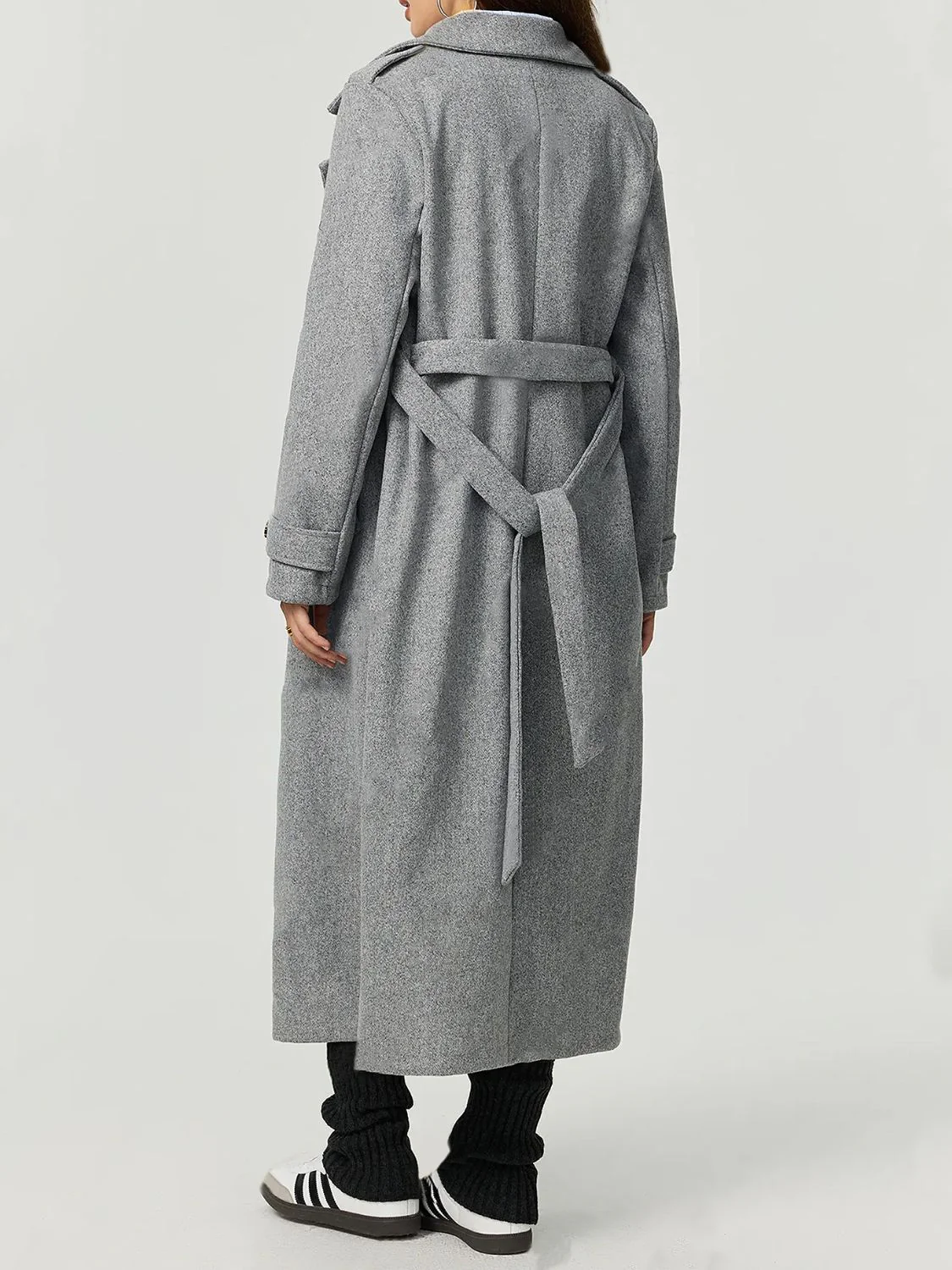 Collared Neck Long Sleeve Longline Coat - Image 2