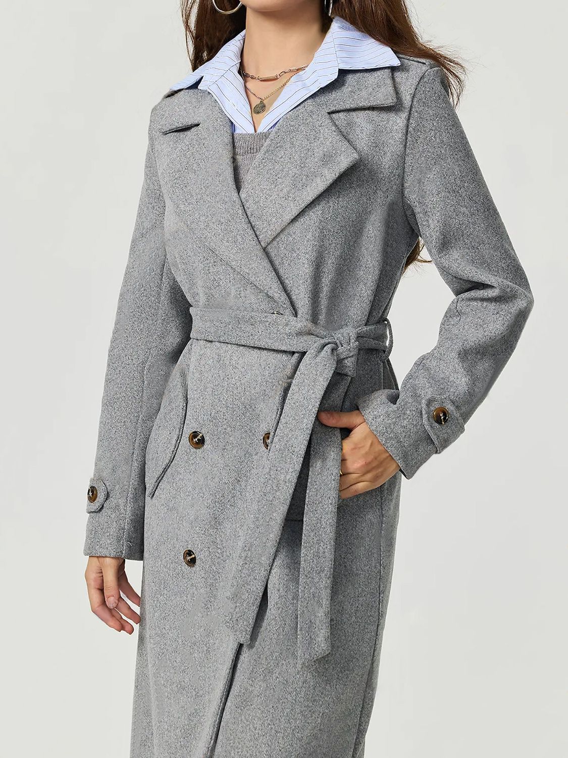 Collared Neck Long Sleeve Longline Coat - Image 4