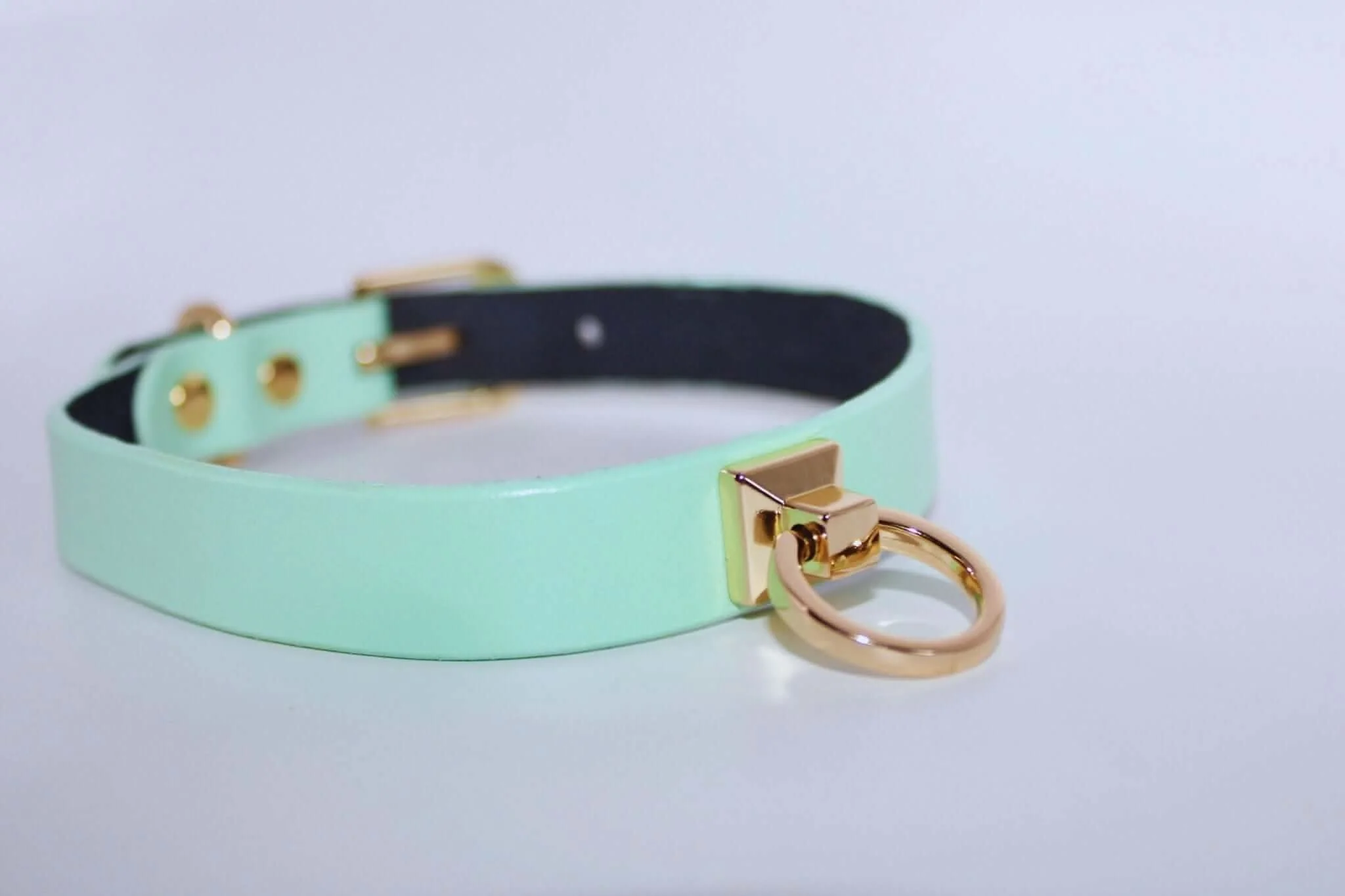 Collars For Women Mint Green Leather ORing Choker Collar for BDSM Play - Image 2