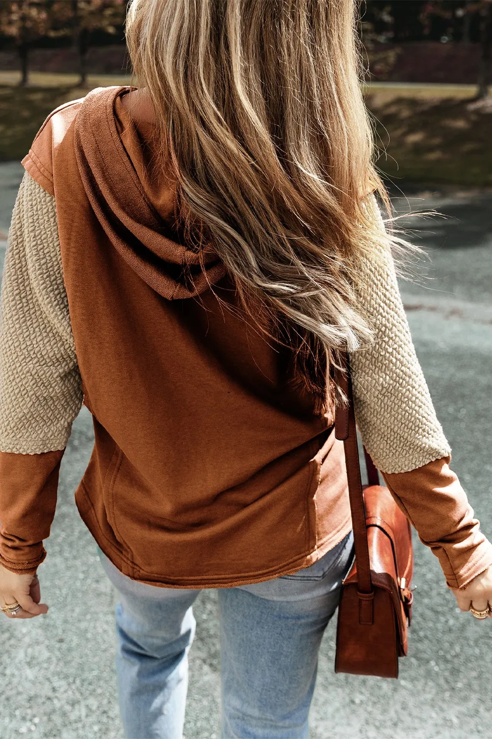 Color Block Dropped Shoulder Hoodie - Image 5