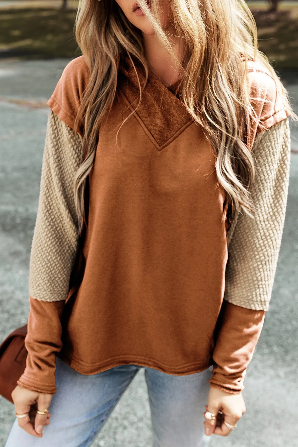 Color Block Dropped Shoulder Hoodie - Image 7
