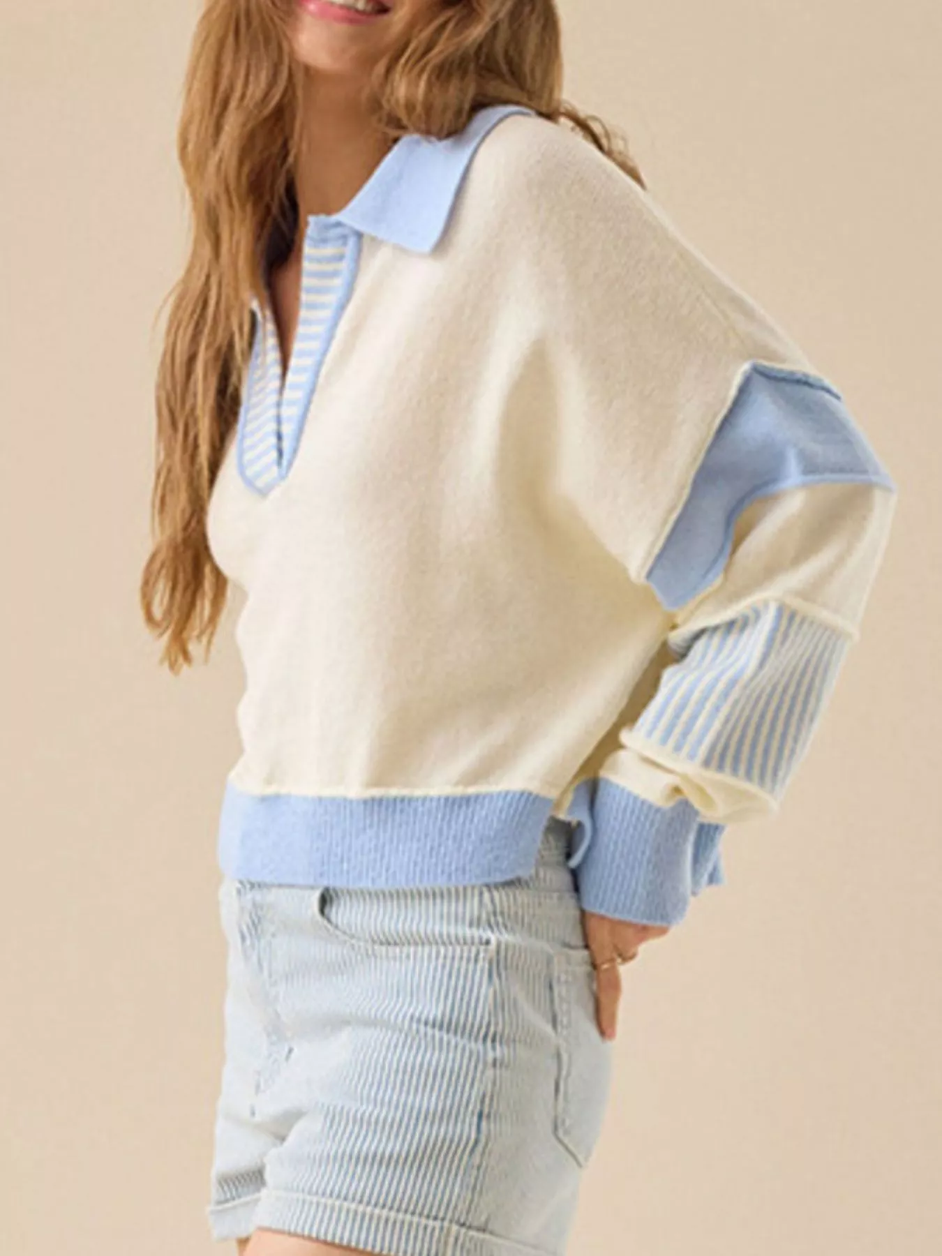Color Block Dropped Shoulder Sweater - Image 5
