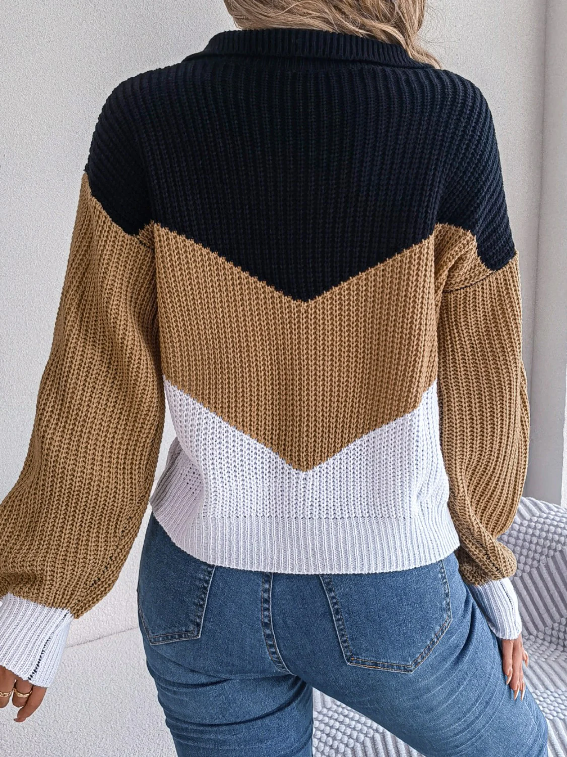 Color Block Dropped Shoulder Sweater - Image 3