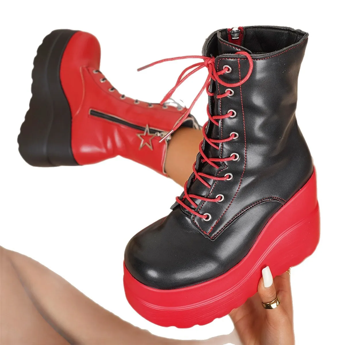 Color Block Platform Wedge Boots - Image 4