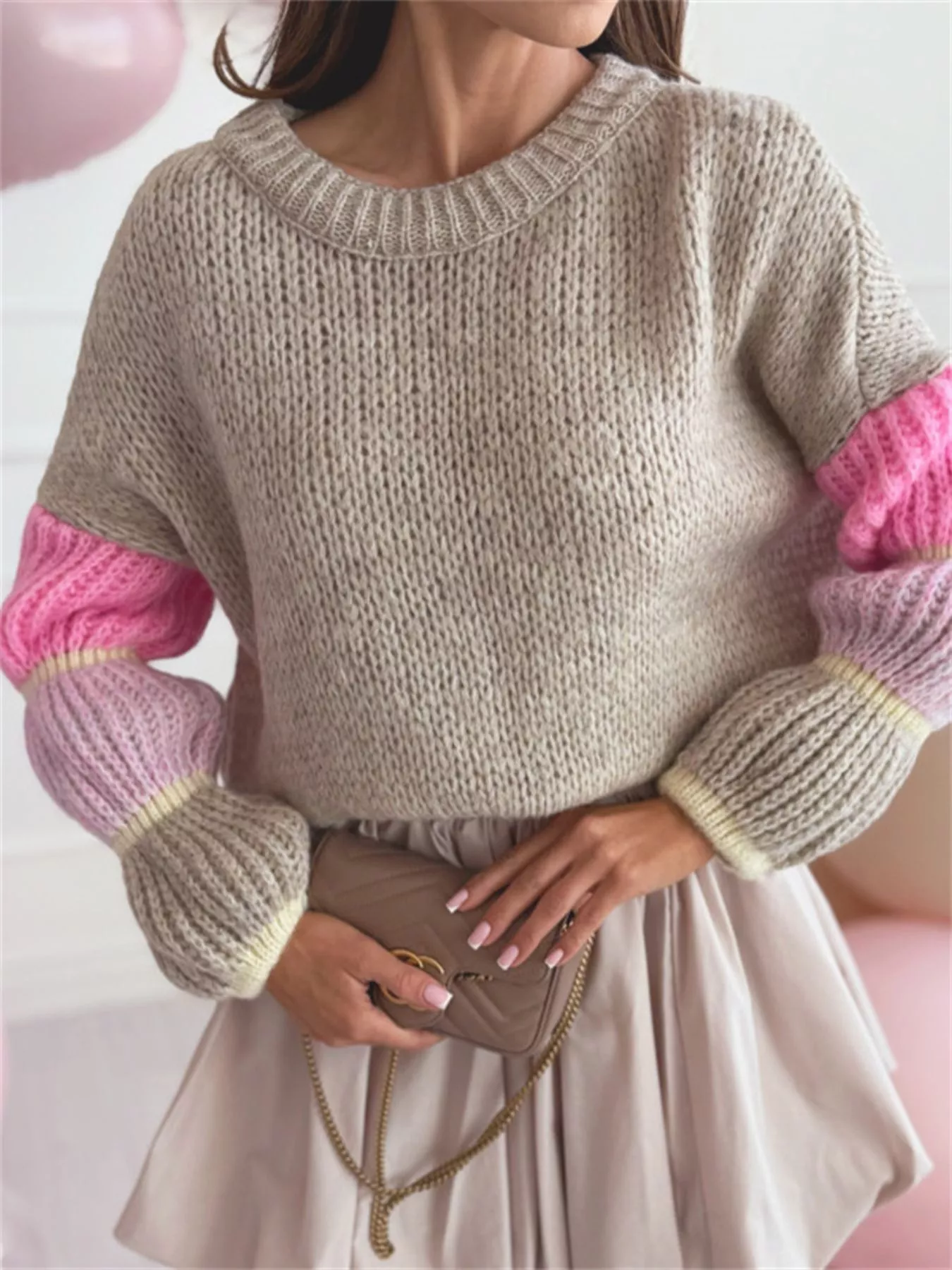 Color Block Round Neck Sweater - Image 7