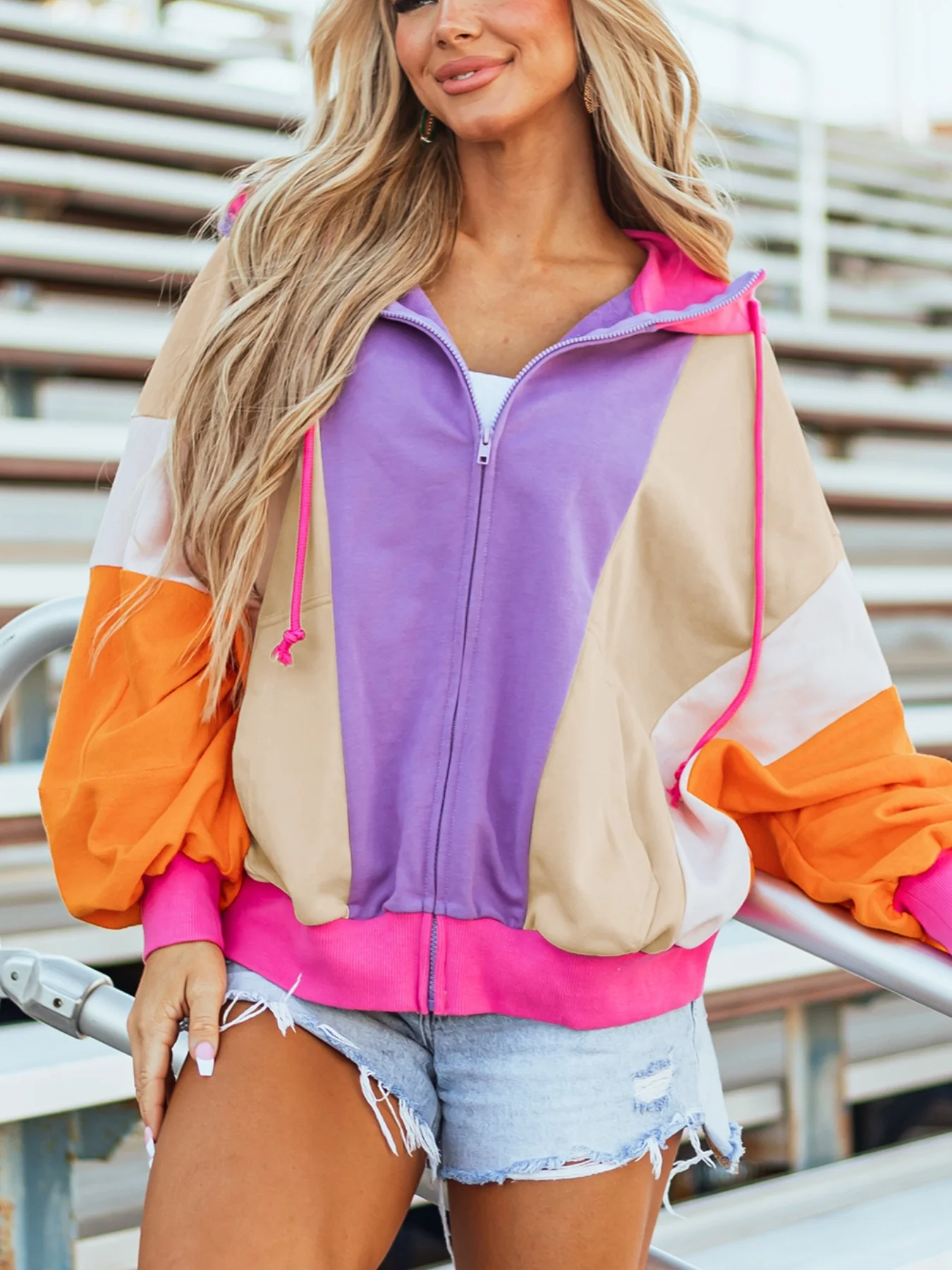 Color Block Zip-Up Hoodie - Image 2