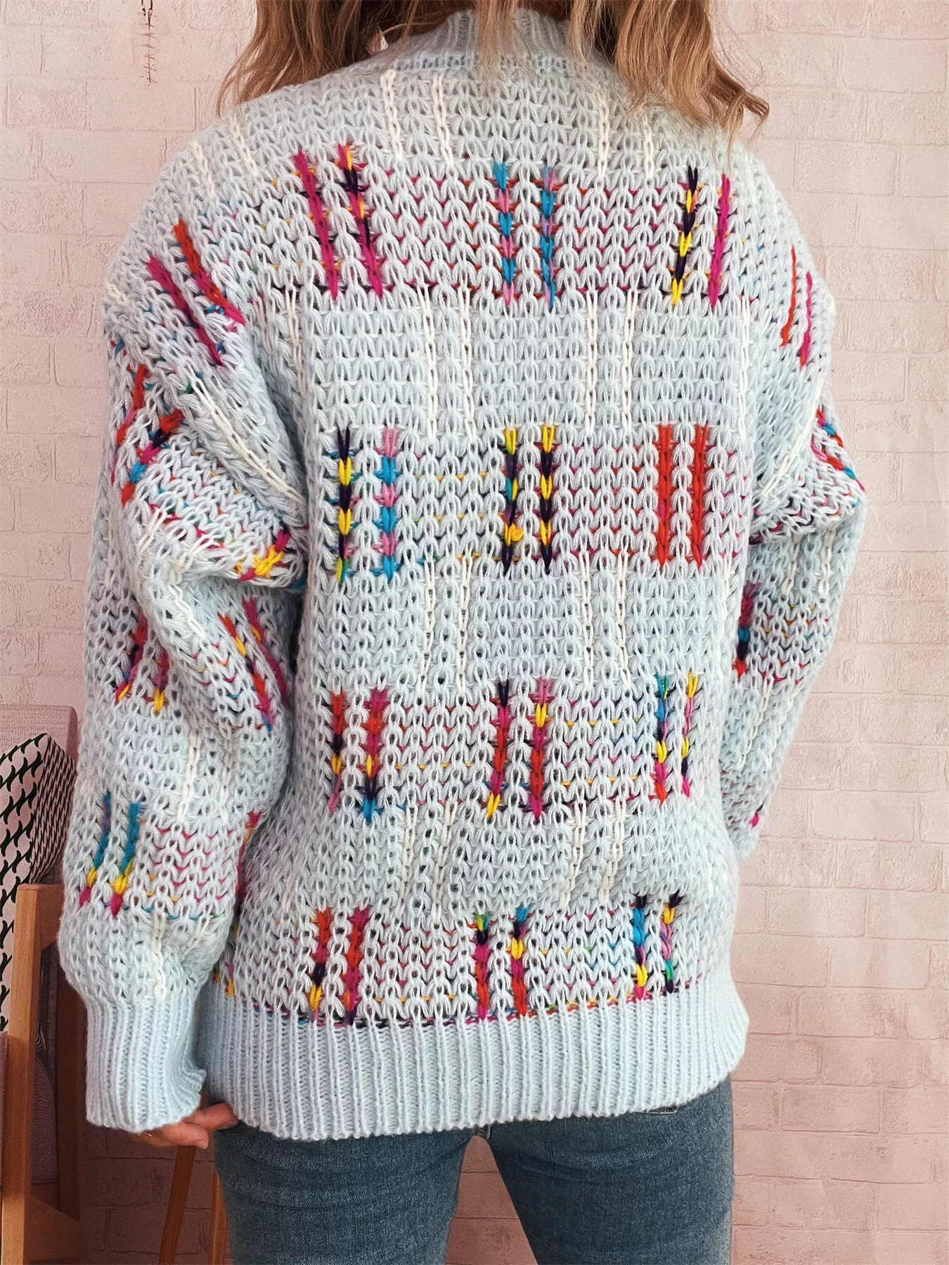 Colorful Round Neck Long Sleeve Sweater - Image 10