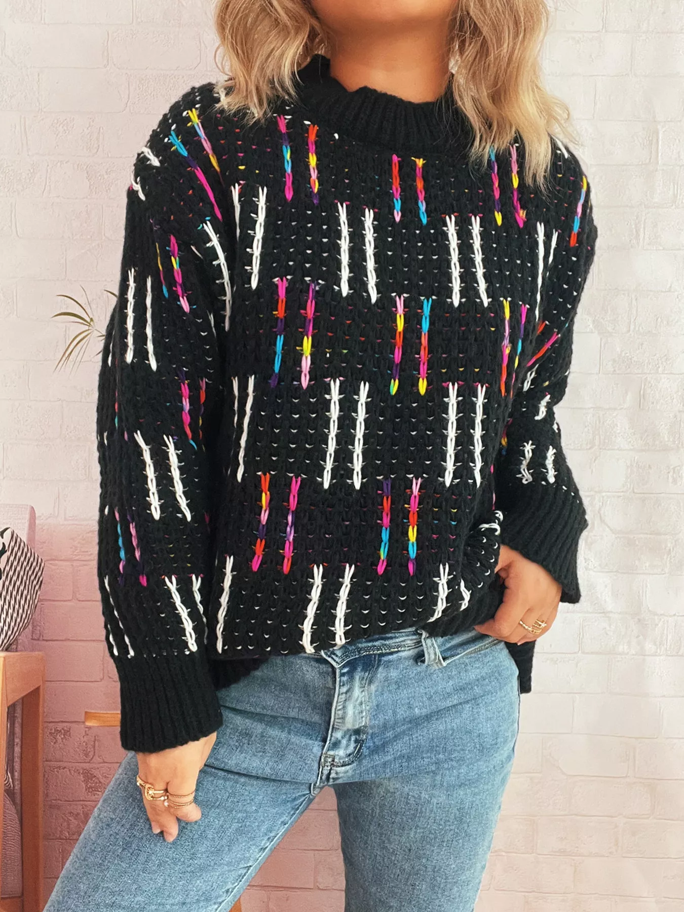 Colorful Round Neck Long Sleeve Sweater - Image 14